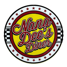 A red and yellow logo for nana dee 's diner.